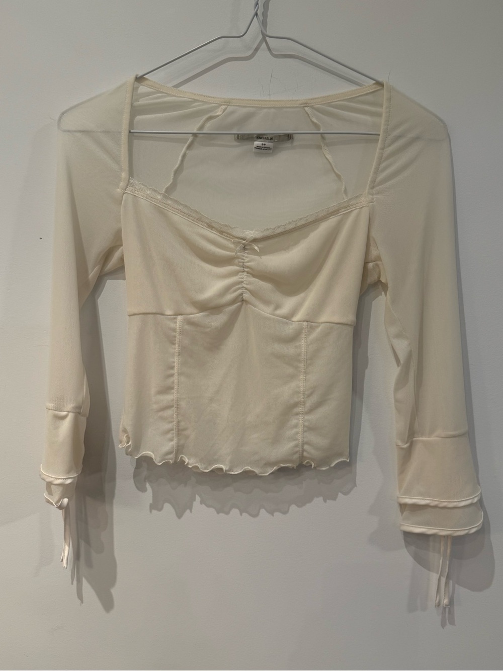 Urban Outfitters Kimchi Blue Cream Ruched Lace Long Sleeve Top Size Small S